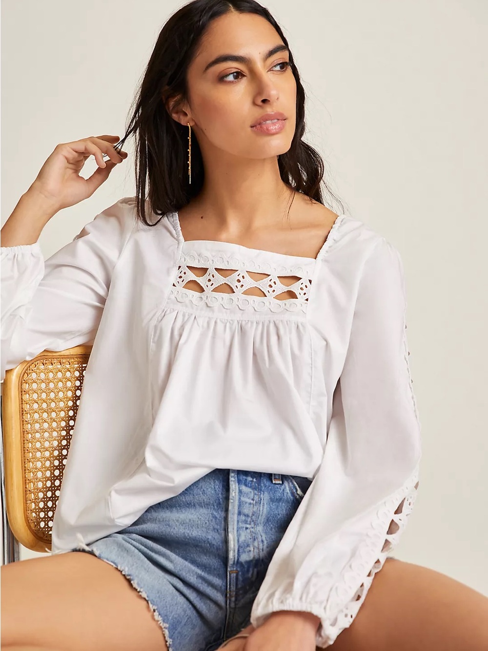 Anthropologie | NWT Devotion Twins Long Sleeved Flowy Top White Small